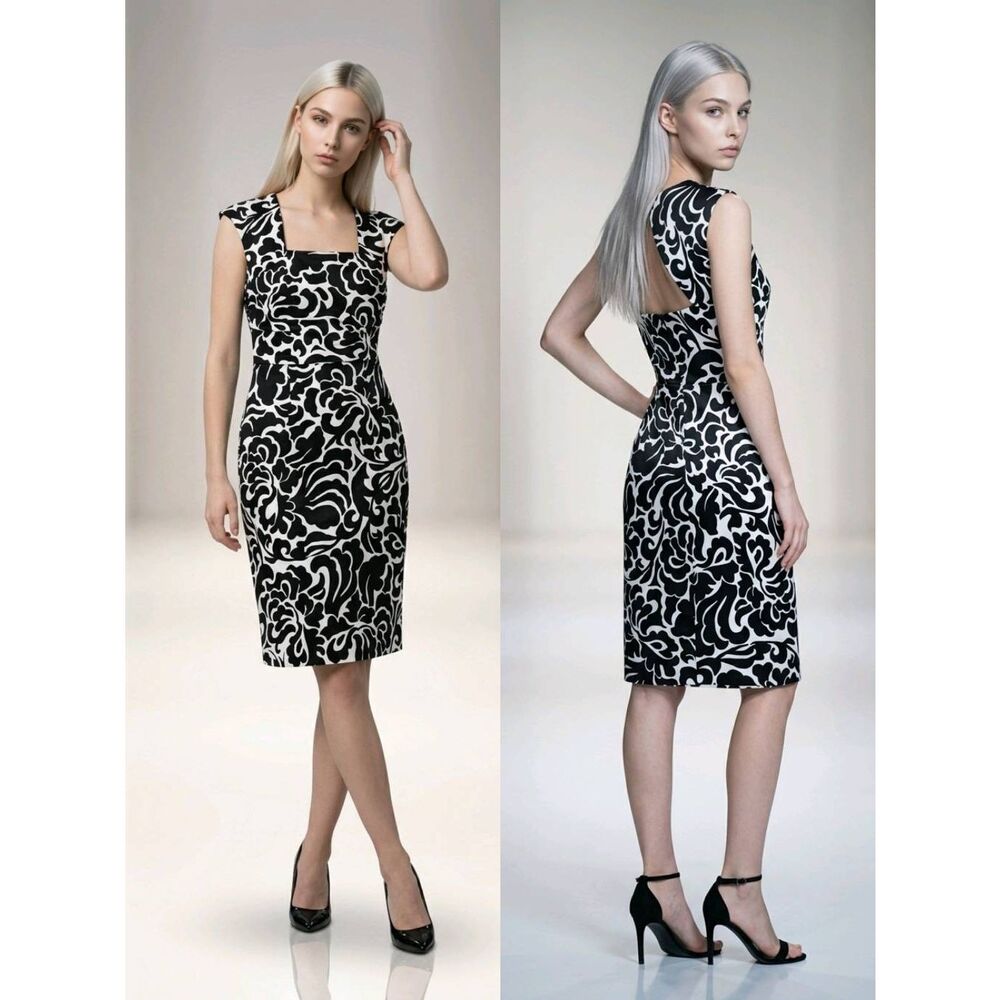 🔹️Donna Ricco Black & Cream Square Neckline & Open Back Dress Petite 2